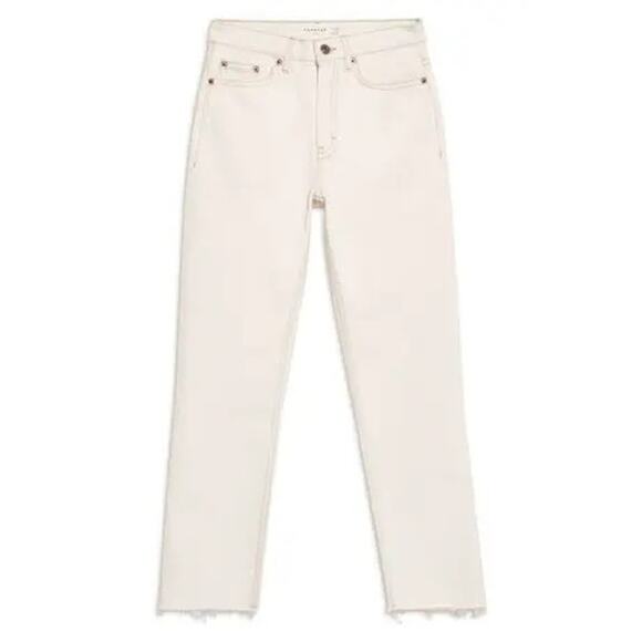 Topshop Denim - Topshop Straight Leg White Jeans, Raw Frayed Hem, Gold Rivets, Sz 8, NWT